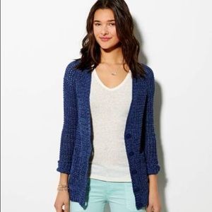 Blue Chunky Waffle Knitted Cardigan
